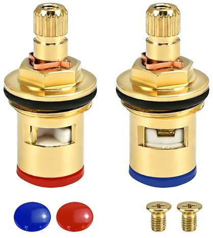 JAXICREY 2 Stück Wasserhahn Einsatz, Ventiloberteil 1/2 Zoll Universal Keramik Messing Kartusche Wasserhahn Wasserhahnventil Dicht Ventil Armatur Ersatzteile für Badezimmer Küche