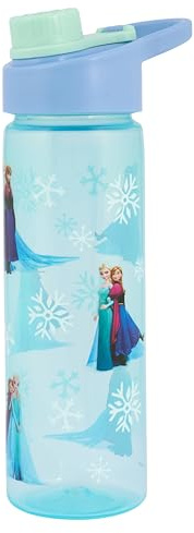 Disney Frozen Water Bottle with Flip Spout, Blue, 600ml, Featuring Anna and Elsa, Chugger Style with Carry Handle