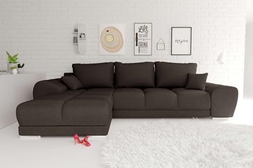 99rooms Antalya Ecksofa Polsterecke Eckcouch Cordstoff POSO Braun, mit Ottomane Links, mit Schlaffunktion