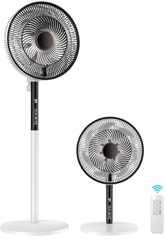 Ventilador de Pie, 22W, 7 Aspas, 9 Velocidades, 4 Modos, Oscilante, Ventilador de Pie Silencioso con Mando a Distancia y Temporizador, Altura Ajustable, para Dormitorio, Salón, Oficina