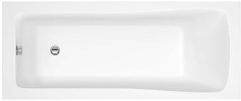 IBathUK Bathroom White Gloss Bath Single Ended Straight Sqaure Acrylic Bathtub with Adjustable Feet - 1700 x 750mm