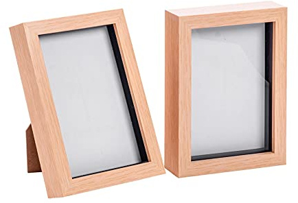 Nicola Spring 3D Shadow Box Photo Frames - 5x7 (12x17cm) - Pack of 2 - Light Wood 3D Photo Frame Box Picture Frame Box Portrait Display Case for Crafts, Keepsakes, Wedding, Graduation