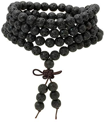 Eigso 8 mm tibetische buddhistische natürliche Lava-Felssteine 108 Mala Gebetsperlen Stretch-Armband Halskette