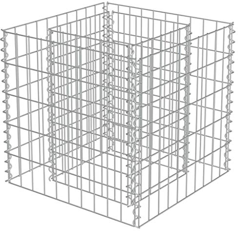 Tidyard Gabionen Hochbeet | Gabionenkörbe | befüllbare Steinkörbe | aus Stahl 50 x 50 x 50 cm (L x B x H), Silbern, Drahtkorb Blumentopf Gabione Pflanzenkorb