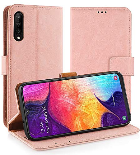 Simpeak Coque Compatible pour Samsung Galaxy A50, Housse en Cuir Premium Flip Case Etui Compatible pour Samsung A50 Coque - Rose