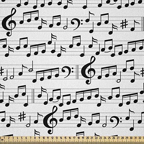 ABAKUHAUS Musik Stoff als Meterware, Zusammenfassung Clef Blatt, Microfaser Multi Zweck Dekostoff für Kunsthandwerke, 3M (230x300cm),Schwarz Weiss