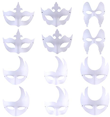 12 Stück Weiße Maske-Maske Unlackiert-Papier Maskerade Halbmaske,DIY Dekoration Venezianischen Karneval Halloween Cosplay Kostüm für Kinder Frauen Männer,Lackiert Maskerade Maske Mit Elastischem Seil
