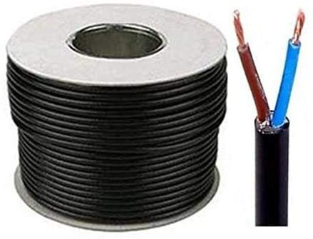 Câble électrique rond en PVC cuivre - 3182Y 2 noyaux x 1,5 mm2 15 Amp PVC flexible coupé sur la longueur - Résistance à haute température (noir, 50 mètres)