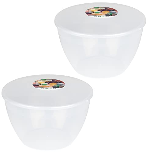Lot de 2 bols à pudding en plastique transparent de 1,7 l avec couvercle de grande taille