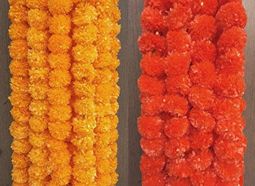 Amroha Crafts 1.5 m Ringelblumen-Girlande, indische/amerikanische Hochzeitsfeier, Kamindekoration, künstliche Girlanden, Hochzeitsgirlande, Frühlingsstrauß Floral (Goldgelb + Orange, 10 Stück)