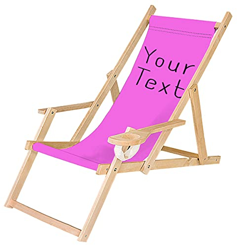 Ferocity Holz-Liegestuhl Klappbar Klappliegestuhl mit Armlehne und Getränkehalter Strandstuhl Motiv Bedrucken Rosa Dein Text [119]