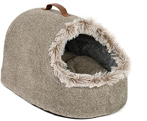 JAMAXX Katzen-Höhle Kuschelig Weich, Wendekissen Waschbar •50x35x30cm• Dicke Polsterung, Kuscheliges Katzenbett Katzenhaus für Katzen und Kleine Hunde, PCC1009 Sand