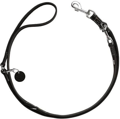 HUNTER Verstellbare Hundeführleine Aalborg, Farbe: schwarz, 3-Fach verstellbar, Robustes Rindsleder mit starker Fettung, Made in Germany, Größe: 15/200