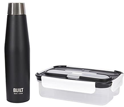BUILT Bento Lunch Box with Cutlery and Leakproof Insulated Water Bottle Gift Set, For Commuting, School or Office Lunch, Picnics or at the Gym, Black
