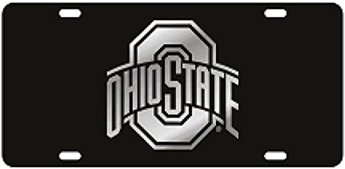 Black License Plate Frame Number Plate Cover Silver Mirror Inlays (Ohio State)