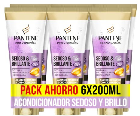 Pantene Pro-V Miracles Seidig & Glänzend, Haarspülung mit Biotin + hydrolysiertem Seidenprotein für beschädigtes, übermäßig behandeltes oder gesträhntes Haar, 200 ml x6