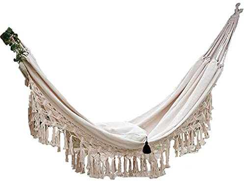 FBWSM Doppelhängematten-Schaukelstuhl Große 2 Personen Hängematte Boho 2x1,5 m Brasilianische Makramee-Fransen Indoor Hängeschaukel
