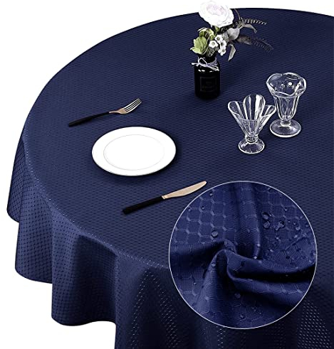 Eternal Beauty Round Tablecloth 178cm Wrinkle Free, Table Cover Water Resistant and Machine Washable for Home Dining Party Restaurant (Navy Blue)