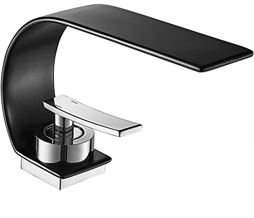 Fw Rubinetto Bagno Cascata, Elegant Nero Miscelatore Monocomando Lavabo Bagno Moderno Ottone Rubinetto Bagno Lavabo, Regolazione A Caldo E Freddo Rubinetto Bidet, Valvola in Ceramica