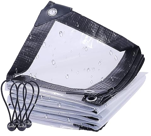 FoundGo 2x2m Transparente Abdeckplane mit Ösen [PE Material 130 g/m²] wasserdichte Regenschutz Durchsichtige Plane Outdoor Abdeckfolie Inkl. 4X Planenspannern