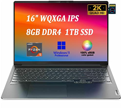 Lenovo Ideapad 5 Pro Laptop I 16 WQXGA IPS 100% sRGB Display I AMD 6-Core Ryzen 5 5600H (> i7-11375H) I 8GB DDR4 1TB SSD I Tastiera retroilluminata HDMI Dolby Win11 Pro Storm Grey + Scheda
