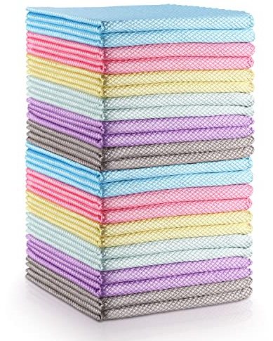 Easy Clean Fish Scale Nanoscale Dish Cloths,Streak Free Miracle Microfiber Cleaning Cloths for Kitchen,Counter,Washing Dish,Window,Mirror,Glass Lint Free Polishing Rag,All-Purpose,Reusable,Pack of 24