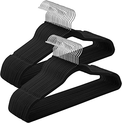 Addis Velvet Clothes Hangers 45cm, Pack of 50 hangers, Strong durable with swivel Hooks, for all garments coats shirts suit jackets, Black