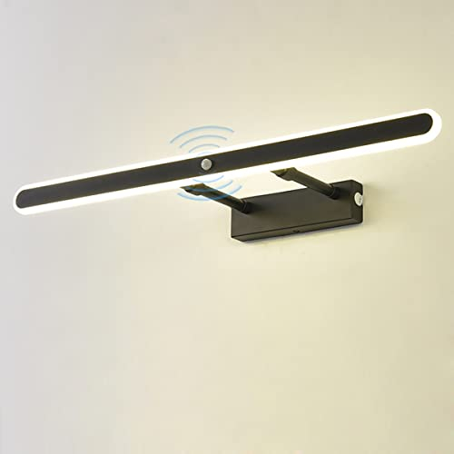 HKLY Badezimmer Spiegelleuchte Schwarz mit Bewegungsmelder, Verstellbar 90° LED Spiegellampe Bad mit Schalter, IP44 Badlampe Neutralweiß 4000K Schrankleuchte Spiegelschrank Beleuchtung (100cm/22w)