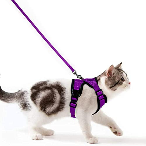 Katzengeschirr mit Leine Ausbruchsicher Katzenleine Set Verstellbar weich Kätzchenweste mit Reflektierenden Streifen Brustgeschirr für kleine Kitten (Lila, S)