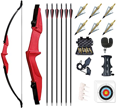 Monleap Archery 53 Takedown Recurve-Bogen und Pfeil-Set für Erwachsene Langbogen-Kit Gerader Bogen für die Linke und rechte Hand für Anfänger-Jagd-Schießübungen (rot, 20 lb)