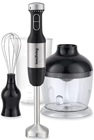Innoliving INN-698 Frullatore ad Immersione 3in1 Kit, 700W Mixer con Tecnologia a 10 Velocità, 3 Accessori, Bicchiere Dosatore 650 ml, Tritatutto 750 ml e Frusta, Lame in Acciaio Inossidabile