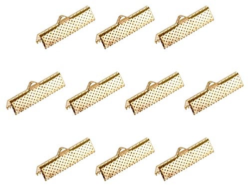 sourcing map 160Pcs Ribbon Crimp Clamp Ends, 25mm Bookmark Pinch Cord End Clasps for DIY Craft Making, Light Golden