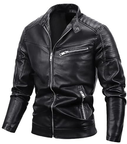 WAIDFU Veste en Similicuir pour Homme Fermeture à Glissière Coupe Slim Style Motard Vintage Blouson Cuir Parfait comme Veste Coupe-Vent d'Hiver