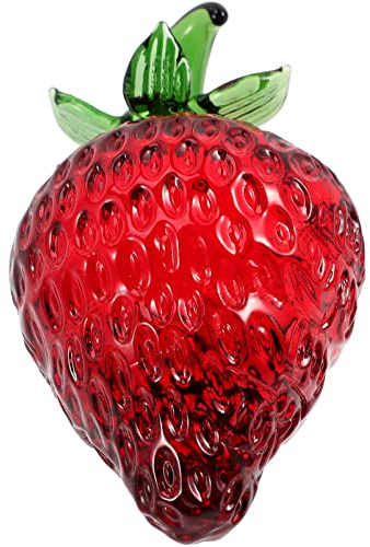 Artibetter Verre Fraise Figurine Miniature Cristal Soufflé Fruits Statut Presse-Papiers Table Art De Collection pour Cadeaux De Réveillon De Noël Rouge