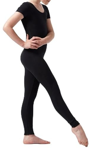 BODYWEAR LTD - Girls half Sleeve Dance Outfit - Full Body Jumpsuit Bodysuit Catsuit Gymnastic – Dance Suit for kids and girls – Lightweight (Black, 7-8)