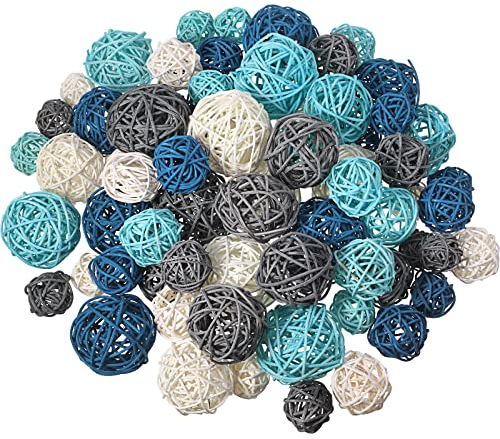 Patelai Weiden-Rattan-Kugeln, dekorative Kugeln für Vasen, Tafelaufsatz, Schalen, Kugelfüller für Frühling, Sommer, Basteln, Heimdekoration, 4 Größen (dunkelblau, himmelblau, grau, weiß), 72 Stück