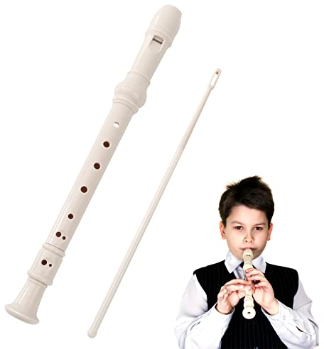 Flauta Escolar Dulce Soprano de Plástico para Principiantes, para Niños, 8 Agujeros con Palo de Limpieza y Manual de Instrucciones | Beige