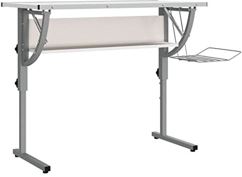 vidaXL Bureau d'Artisanat, Table d'Ordinateur avec Étagère, Bureau d'Écriture avec Rangement, Moderne, Blanc et Gris Bois d'Ingénierie