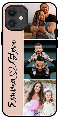 EKAM Personalised Phone Case For Apple iPhone 11, Add Your Text & 3 photo multiple Picture/Photo Custom Design PC + Soft TPU Rubber Phone Case for iPhone 11-6.1 Inch (Pale Pink)