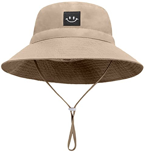 Malaxlx Baby Sonnenhut Lächeln Gesicht Khaki Fischerhut Bucket Hat Strandhut UV Schutz Draussenhut Anglerhut Sommerhut für 0-6 Monate Mädchen Jungen