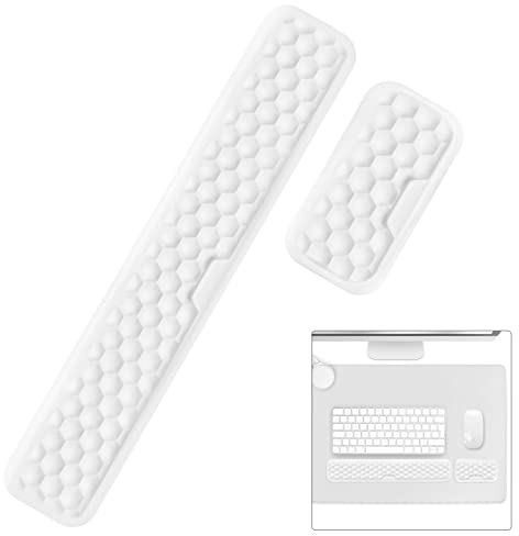 Giecy Keyboard Mouse Wrist Rest, Ergonomic Keyboard Support Pad Wrist Rest, with Soft PU Leather & Memory Foam Pain Relief for Home Office Computer Desks, Laptops, Gaming,Typing (White)