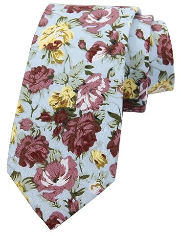 Mantieqingway Herren Skinny Tie Baumwolle Floral Krawatte für Hochzeit Trauzeugen Krawatte, N-45, Medium