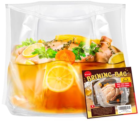 MEWMET Brine Bags for Turkey, 26×22, 3 Pack, Double Zipper Lock Thicker Brining Bags with 2 Cotton Strings, Holds up to 35lb, Extra Large Brine Bag Fits for Turkey, Chicken, Beef, Fish, Lamb, Pork