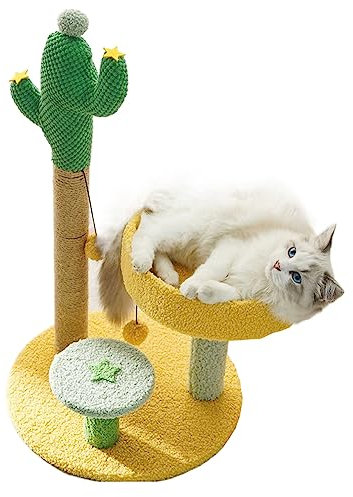 JQTOP Katzenkratzbaum, Kaktus Katzenkratzbaum mit Sisalseil & Mehrere baumelnde Bälle, Katze Interaktives Spielzeug für Katzen Indoor Klettern Spielen, Geschenk für Katzen Kaktus