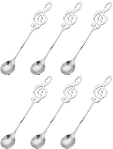 sourcing map 6Pcs Stainless Steel Music Note Coffee Spoon Mini Tableware Dessert Spoons Stirring Mixing Spoon for Tea Coffee Cake, 6 Inch Silver