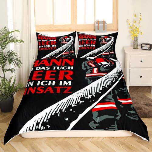 Sezhiqeu Feuerwehrmann Bettwäsche 155x220, 3D Muster Weich Kuschelig Mikrofaser Bettwäsche-Sets Feuerwehrmann Bettbezug + 2 Kissenbezug 80x80 cm mit Reißverschluss A-585