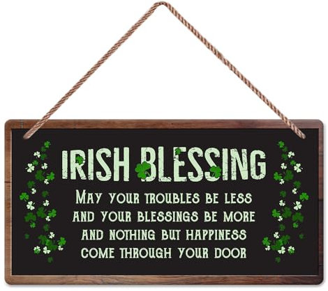 LSODOIEI Holzschild St. Patrick's Day, Kleeblatt, irischer Segen, Glück, Freundschaft, Glückshaus, zum Aufhängen, Haustür, Zimmer, Wanddekoration, Ornament, Geschenk, 12,7 x 25,4 cm, Schwarz