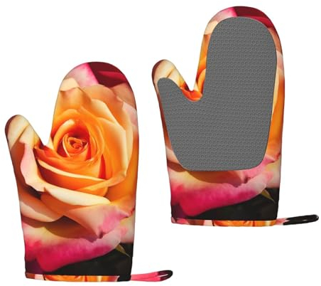 Stampa ibrida di rosa tea, Guanti da forno in silicone Guanti da cucina antiscivolo, Guanti da forno resistenti al calore Un paio