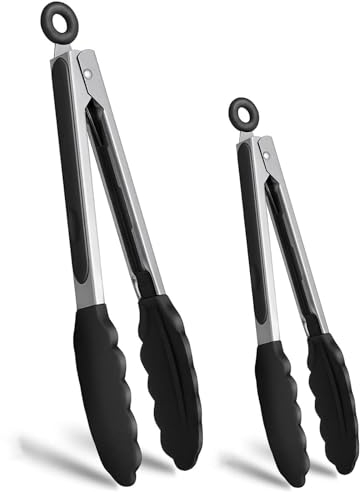 MHwan Pinze da Cucina, 2 Pezzi Pinza Cucina che non Danneggiano la Pentola, Silicone Alimentare Senza BPA con Pinze Cucina Antiscivolo e Antiscottatura, 21cm, 27,5cm, Lavabile in Lavatrice, Inodore
