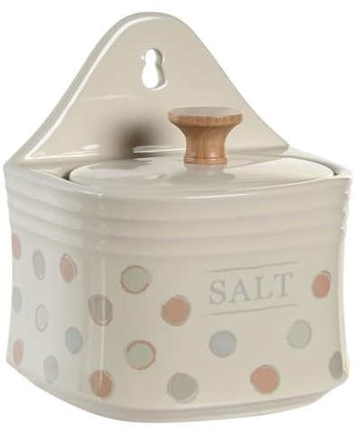 Salero de Gres Beige Topitos con Tapa para Cocina France (Salero)